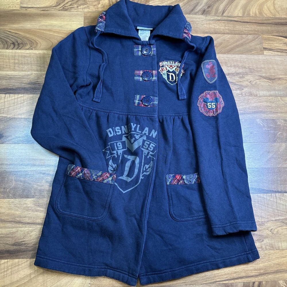 Disneyland Resorts 1955 Girls Navy &‎ Plaid Sweatshirt Cape Size XS